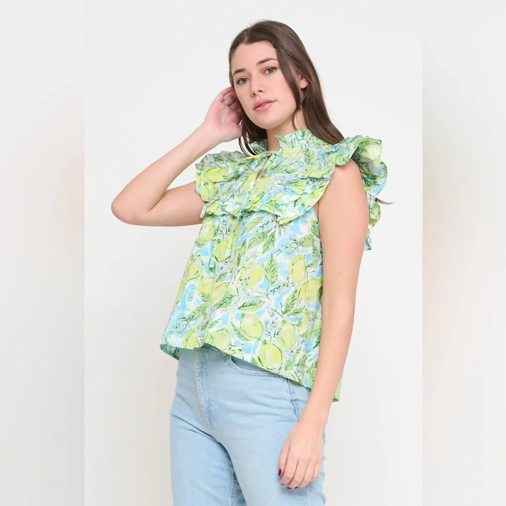 NWT Avara Maddie Ruffled Tie‎ Neck Top Large - Picture 6 of 8